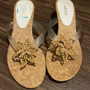 Brand new Matisse kitten heel sandels with beautiful beaded flower